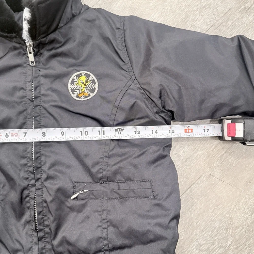 Vintage 1997 Warner Bros Studio Store Kids Tweety Bird Black Winter Jacket XXS